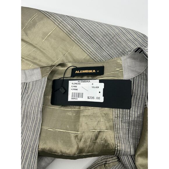 NWT Alembika Shimmer Striped Kimono Linen Blend Gold Size M - Picture 4 of 7